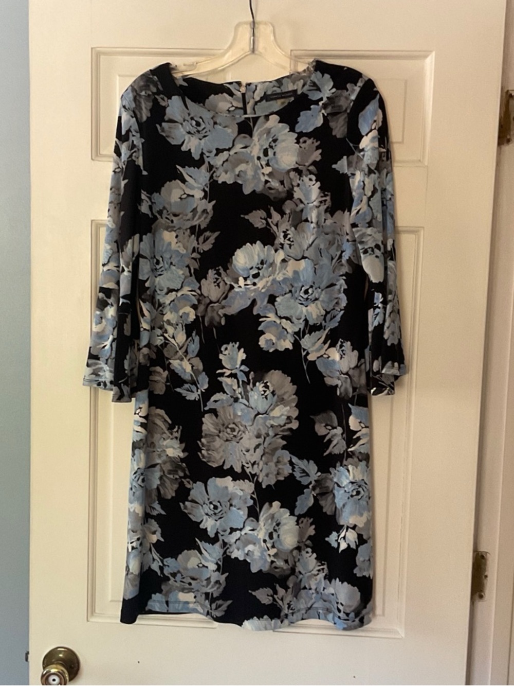 Tommy Hilfiger Bell‎ Sleeve Floral Dress Black Blue Size 8 Work Church Wedding